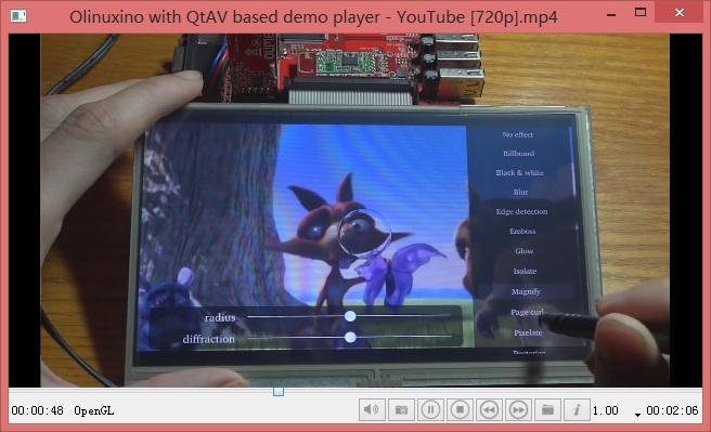 QtAV based qmlvideofx on Olinuxino + CedarV hardware decoding